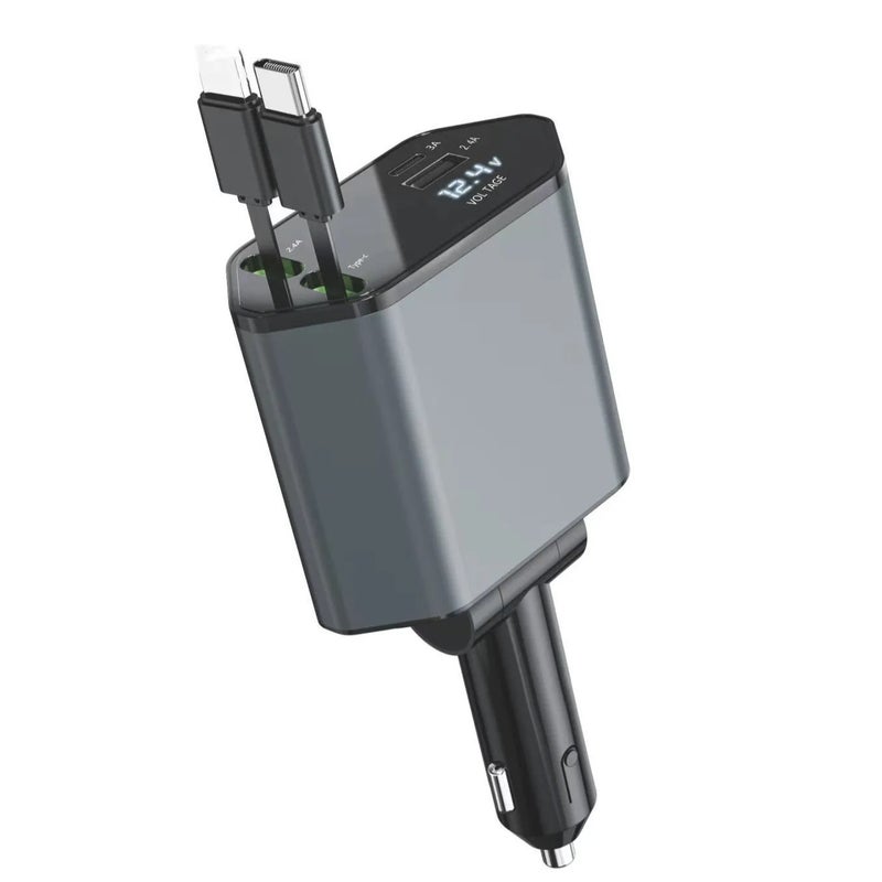 Bluejw 100W 4-in-1 Car Charger Super Fast Charging Adapter with Retractable Cable & USB Type C Port - Automobile Charger Cigarette Lighter - Image 2